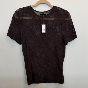 GAP Women's Dark Brown Lace Tee